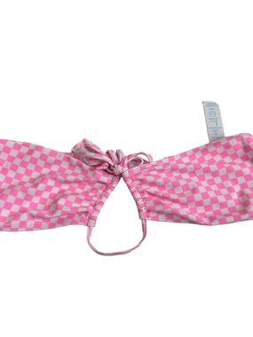 Betty Jade bikini top convertible bandeau halter pink checkered Large strapless